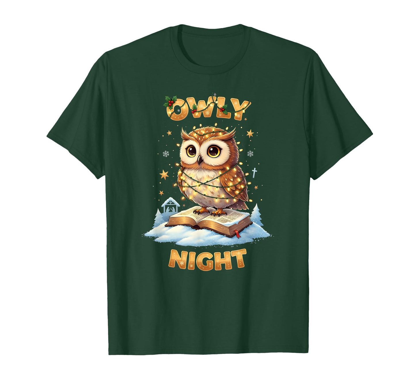 Owly Night Christmas Owl Snowflakes Bible Christian Religion T-Shirt
