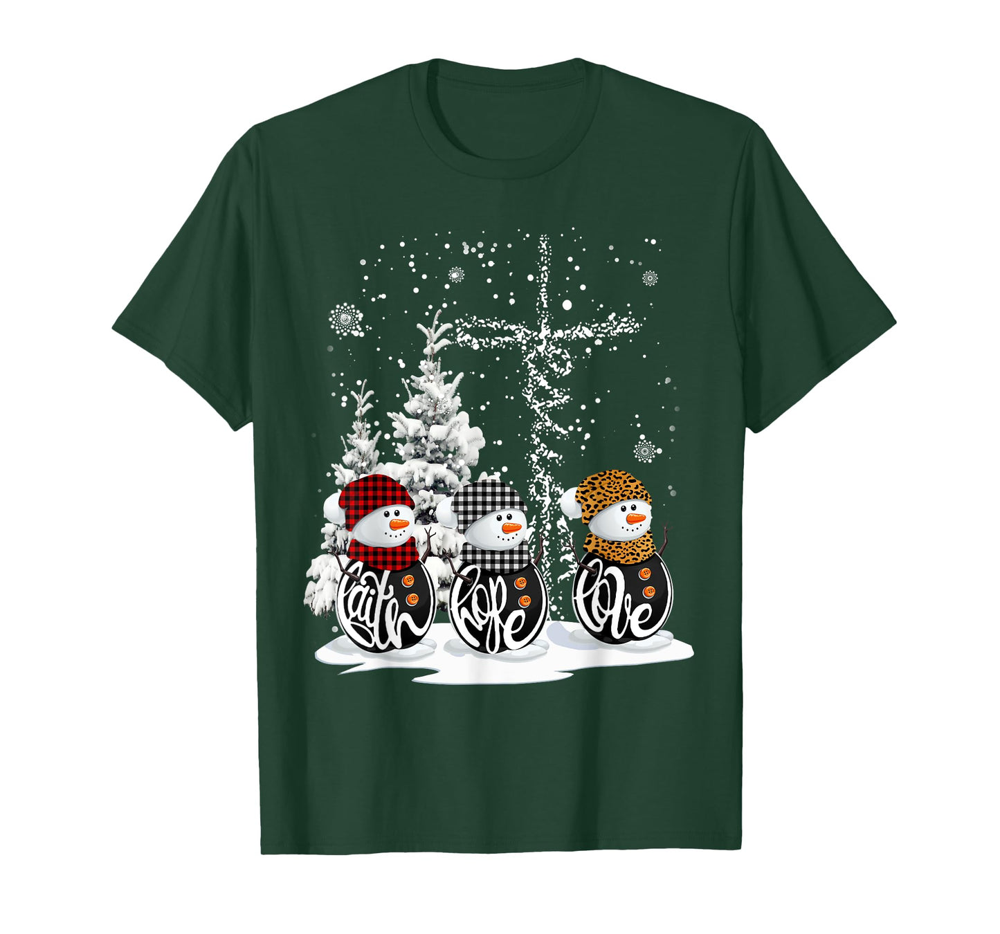 Funny Christmas 2025 Faith Hope Love Snowman Christian Cross T-Shirt