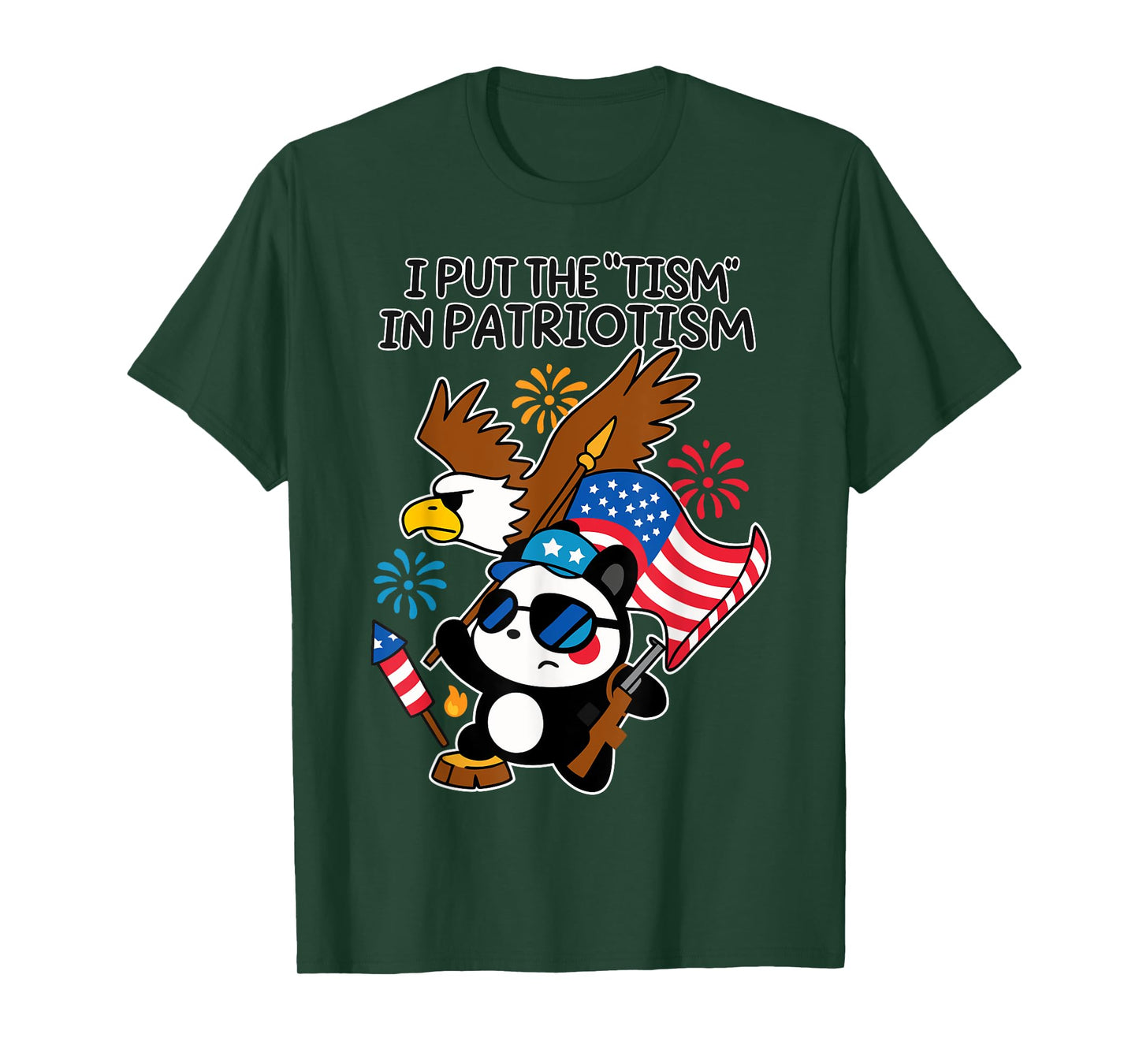 I Put The Tism in Patriotism Athletic Eagle Patriotic Panda T-Shirt