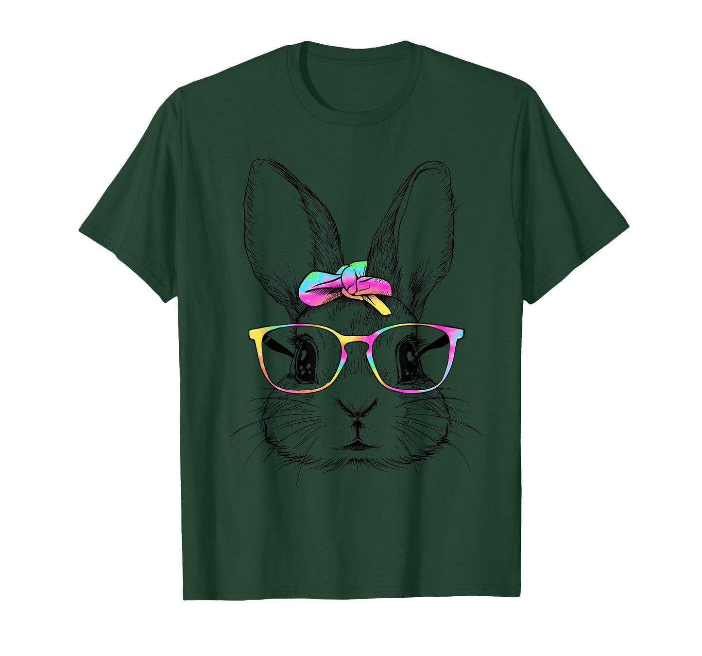 Cute Bunny Rabbit Face Tie Dye Glasses Girl Happy Easter Day T-Shirt