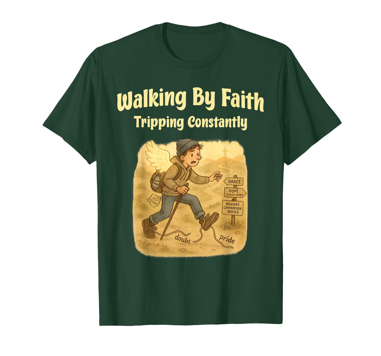 Walking By Faith Tripping Constantly Christian Humor T-Shirt