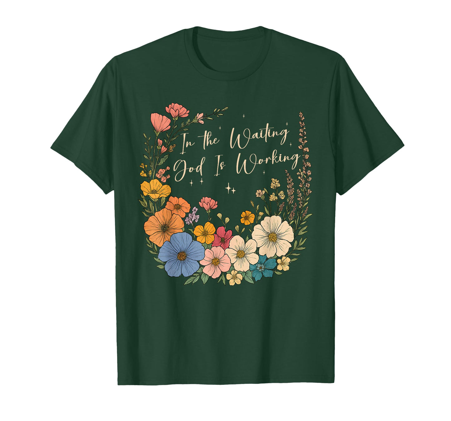 In the Waiting God is Working Vintage Floral Christian Jesus T-Shirt