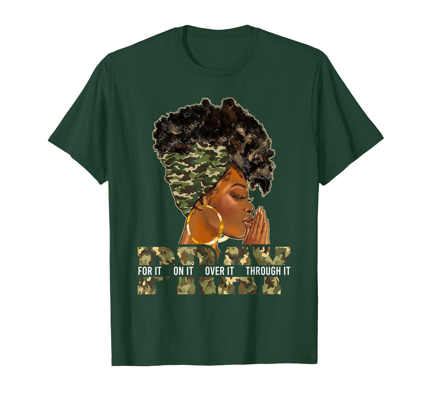 Pray On It Pray Over It Black Woman Afro Christian Sayings T-Shirt