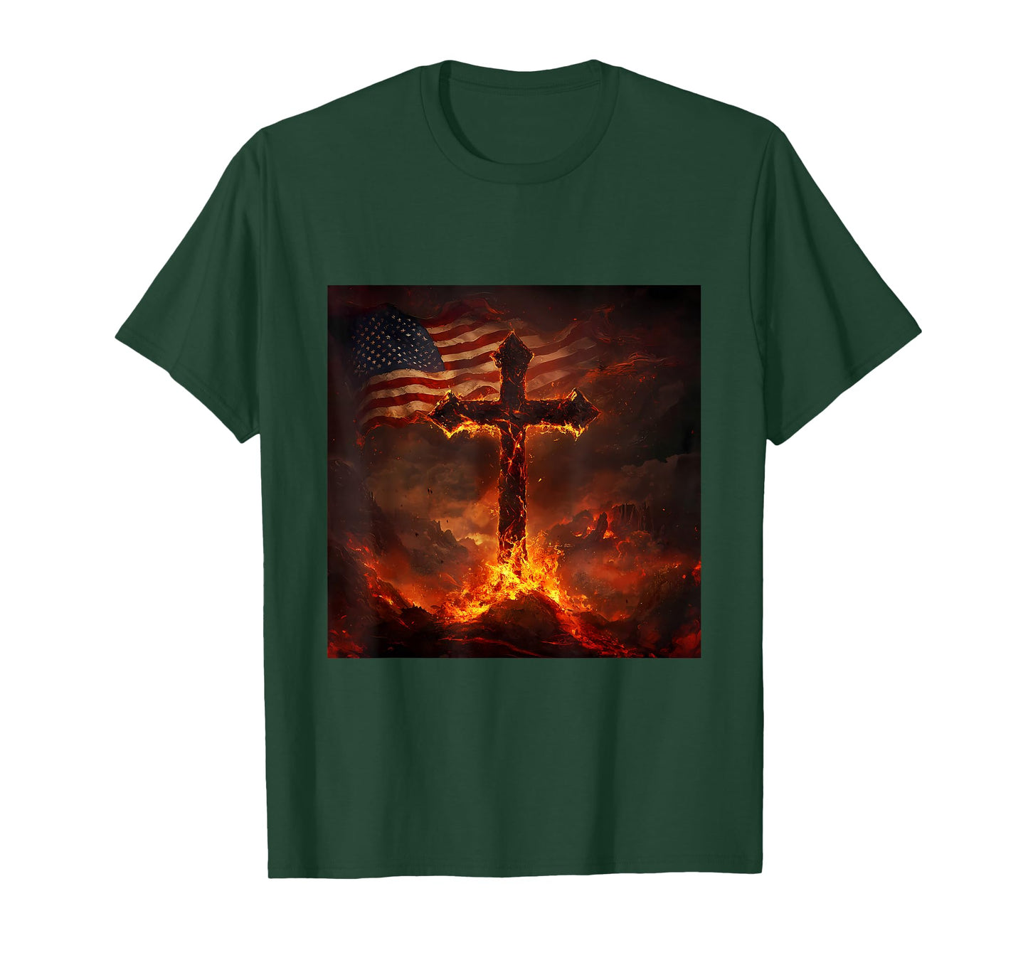 American Flag USA Cross Christian Faith Patriotic T-Shirt