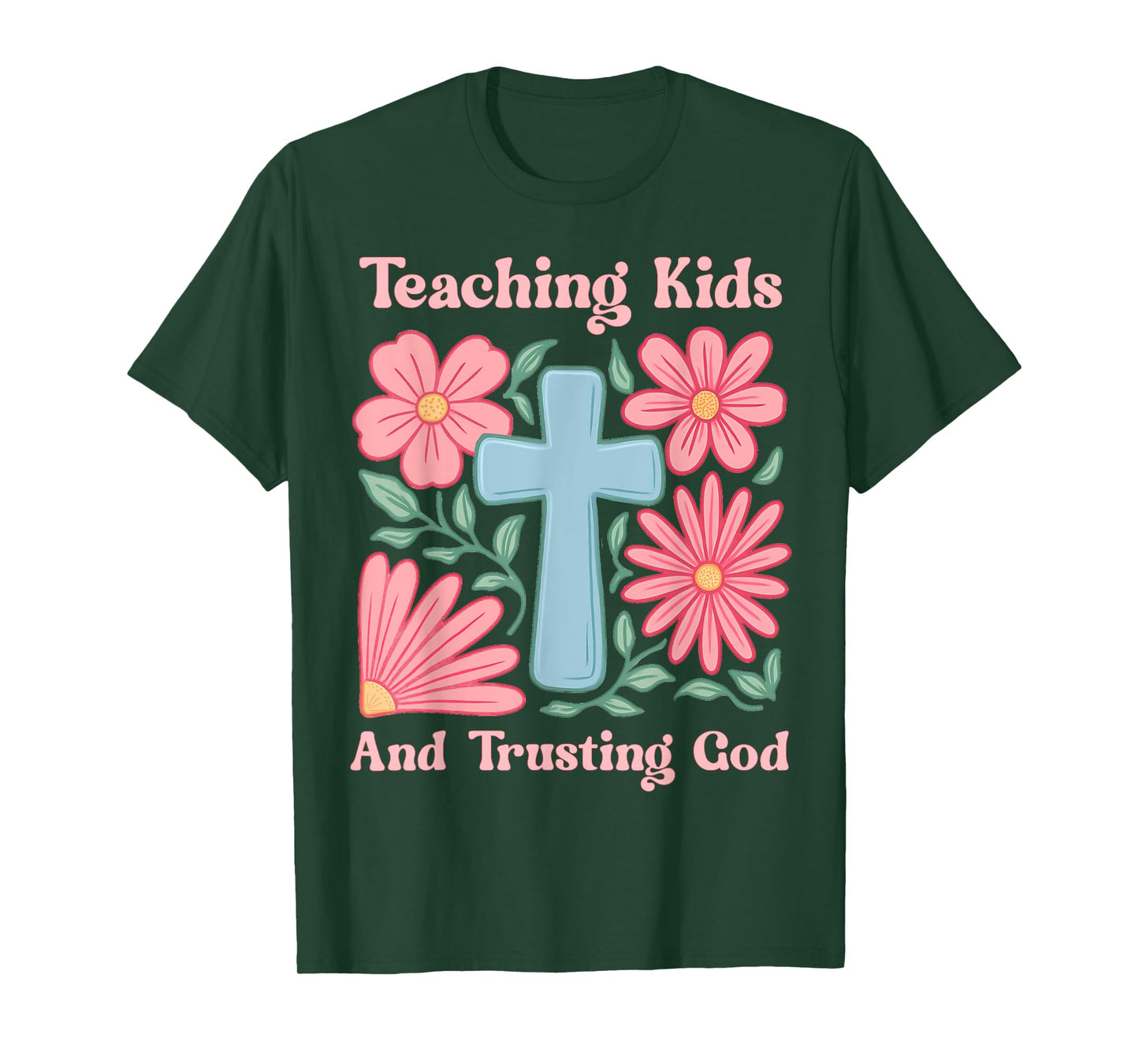 Christian Teacher Boho Flowers And Cross Trusting God T-Shirt