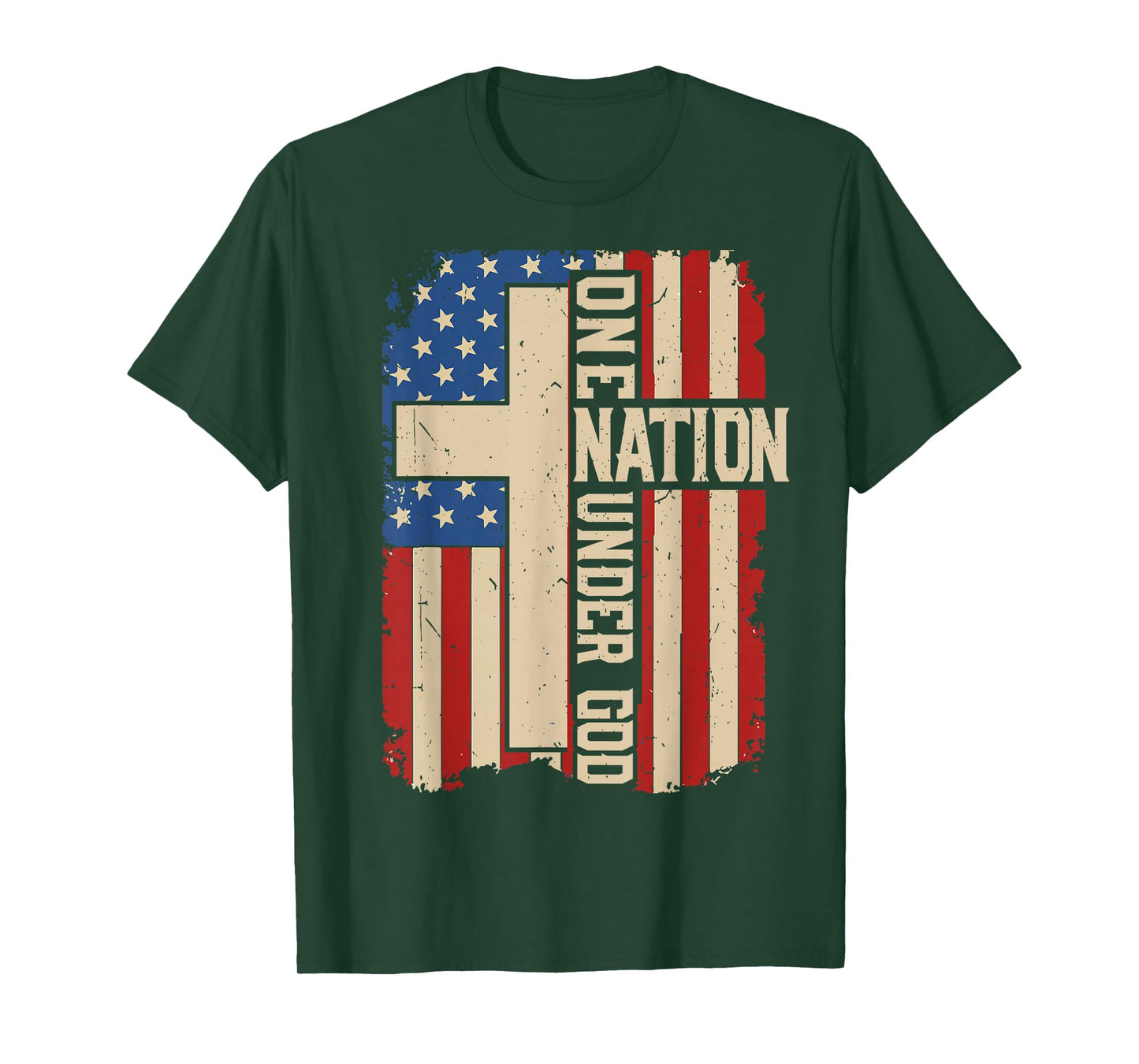 One Nation Under God Patriotic Christian Faith American Flag T-Shirt