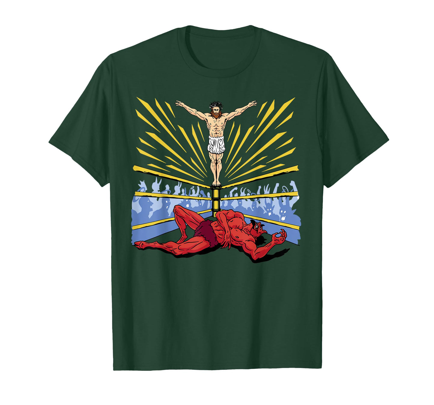 Jesus Wrestling Satan Religious Christian Funny Graphic Tee T-Shirt