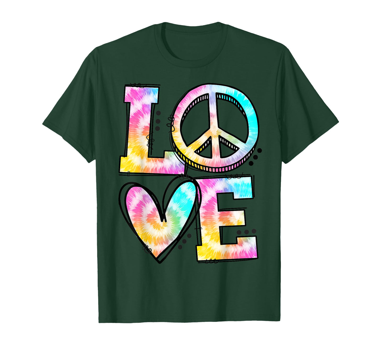 Retro Tie Dye Love Peace Sign Heart 60s 70s Hippie Costume T-Shirt