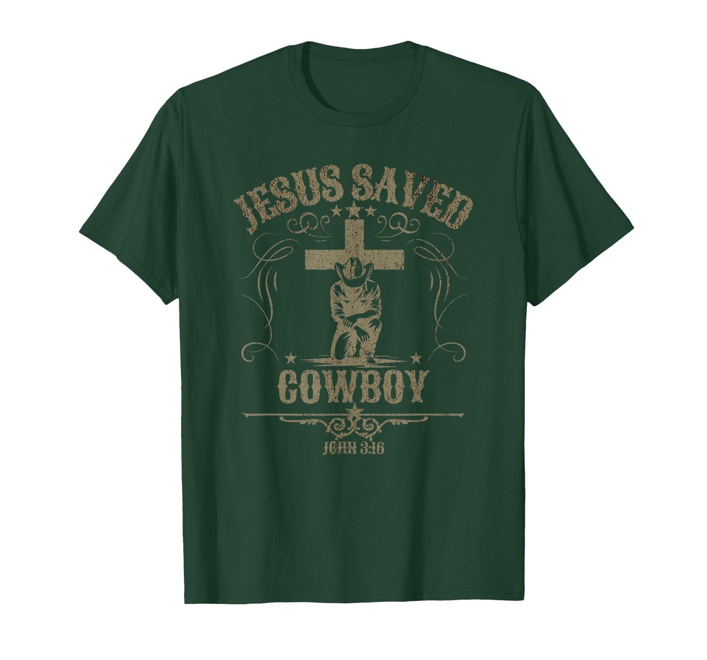 Cowboy Kneeling At Cross Christian Jesus Western Style Men T-Shirt