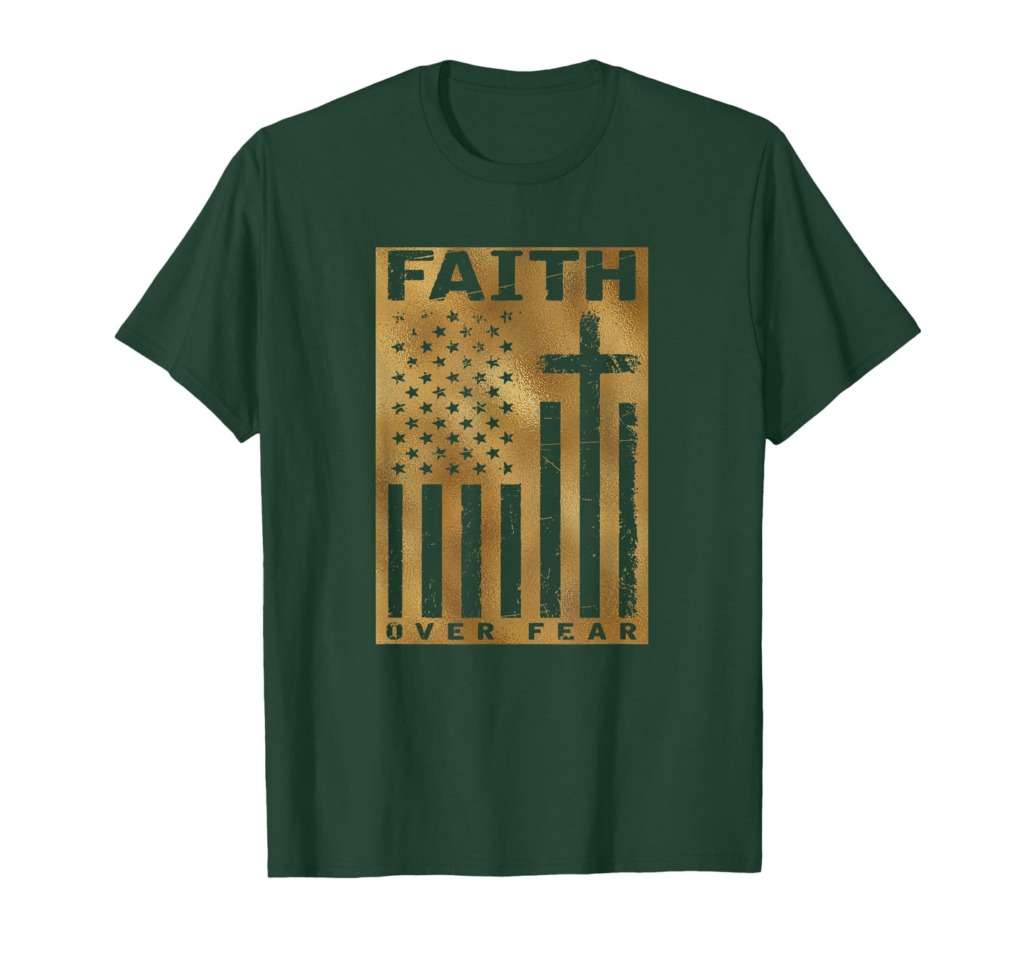 Christian USA Flag American Christ Faith Over Fear Cross T-Shirt