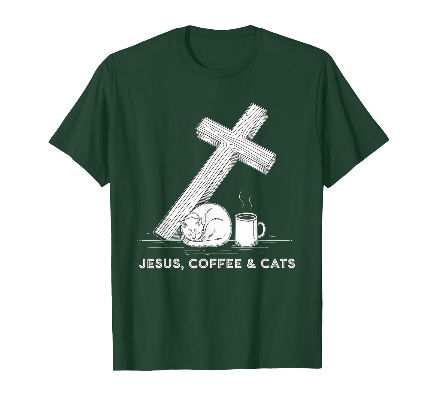 Jesus Coffee Cats Funny Cute Design Jesus Lovers Christian T-Shirt