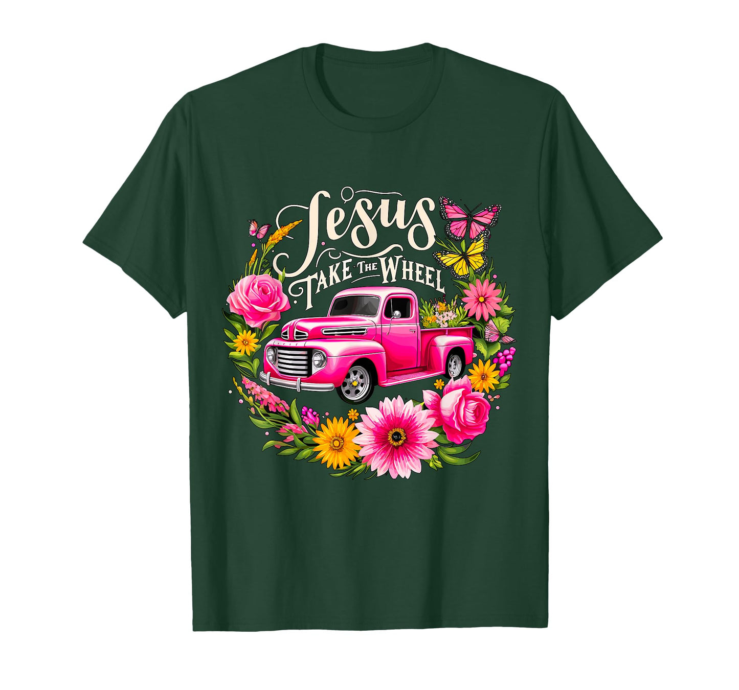 Jesus take the Wheel Floral Farm Truck Christmas Xmas T-Shirt