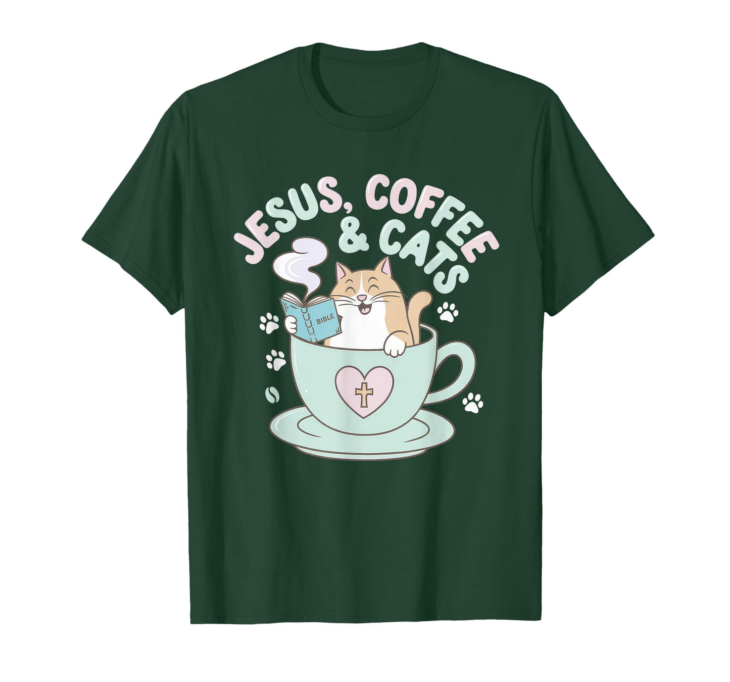 Jesus Coffee Cats Funny Cute Design Jesus Lovers Christian T-Shirt