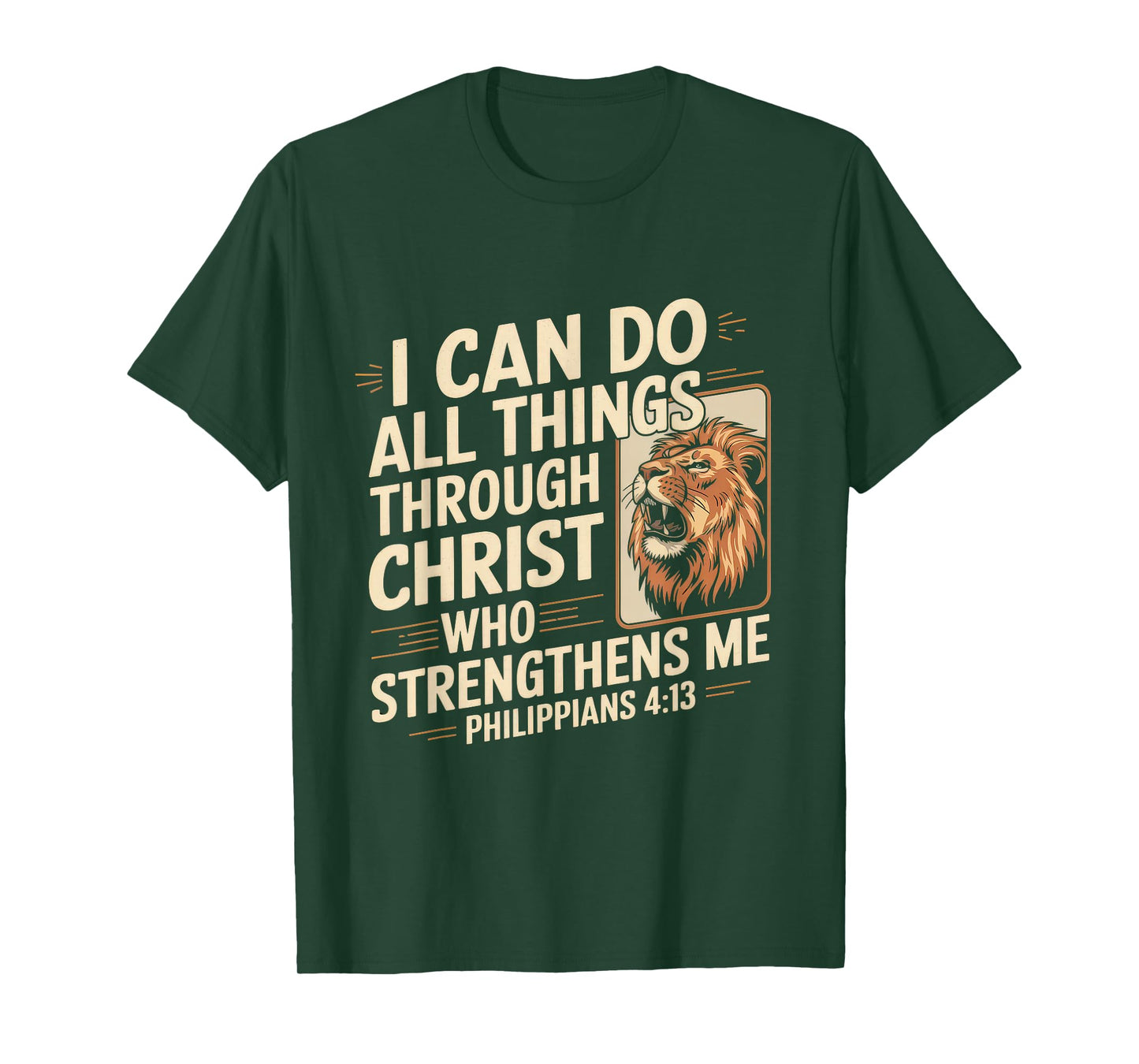 Christian Tshirt Philippians 4:13 Religious Lion Strengthens T-Shirt