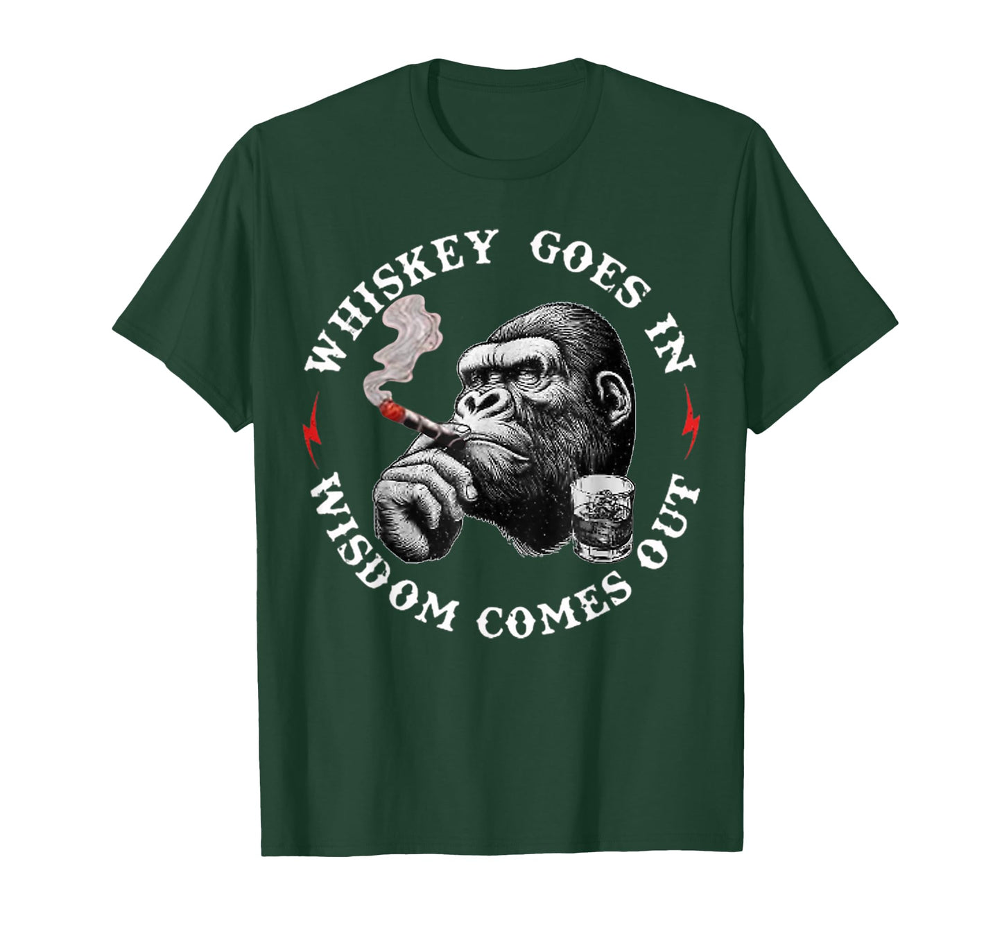 Whiskey Goes In Wisdom Comes Out Funny Monkey T-Shirt