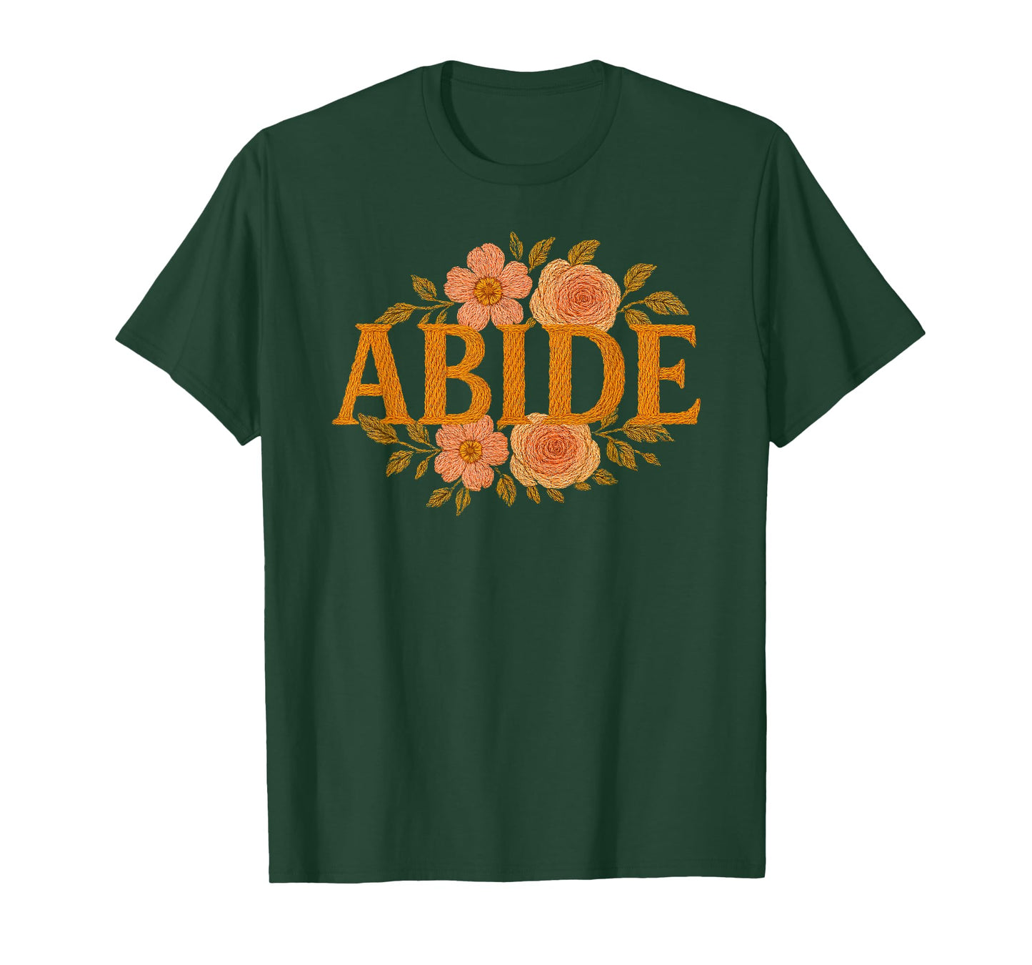 Christian Faith Floral Embroidery Jesus God Lover Abide T-Shirt