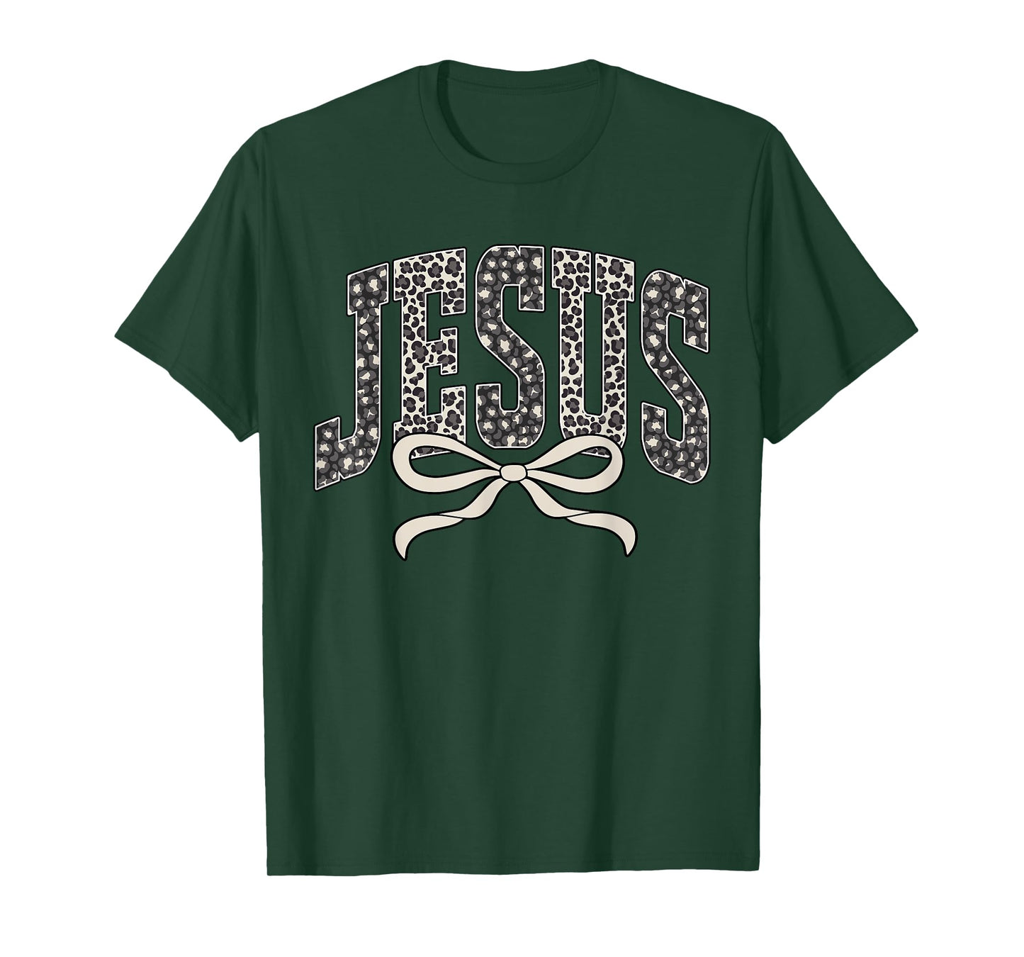 Faith Leopard Jesus Coquette Bow Christian Religious Bible T-Shirt