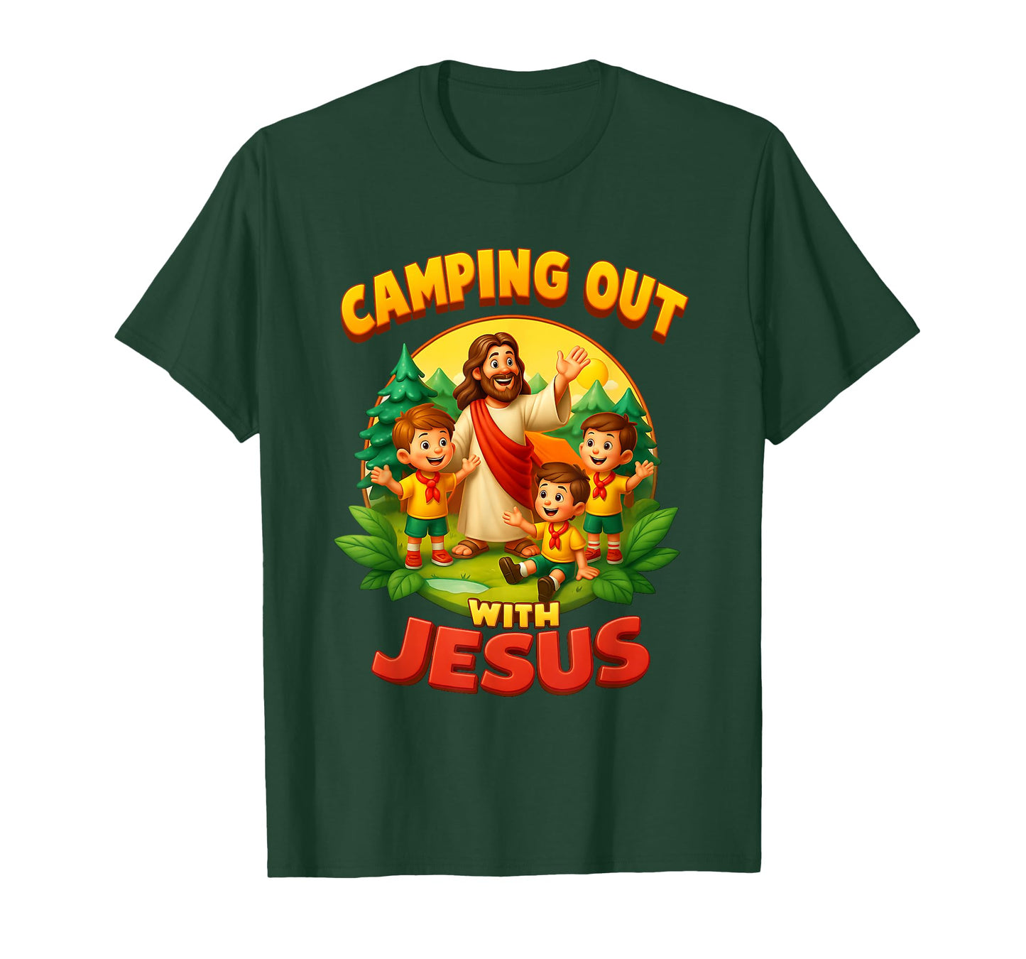 Camping Out with Jesus Summer Camp VBS Christian Faith Kids T-Shirt