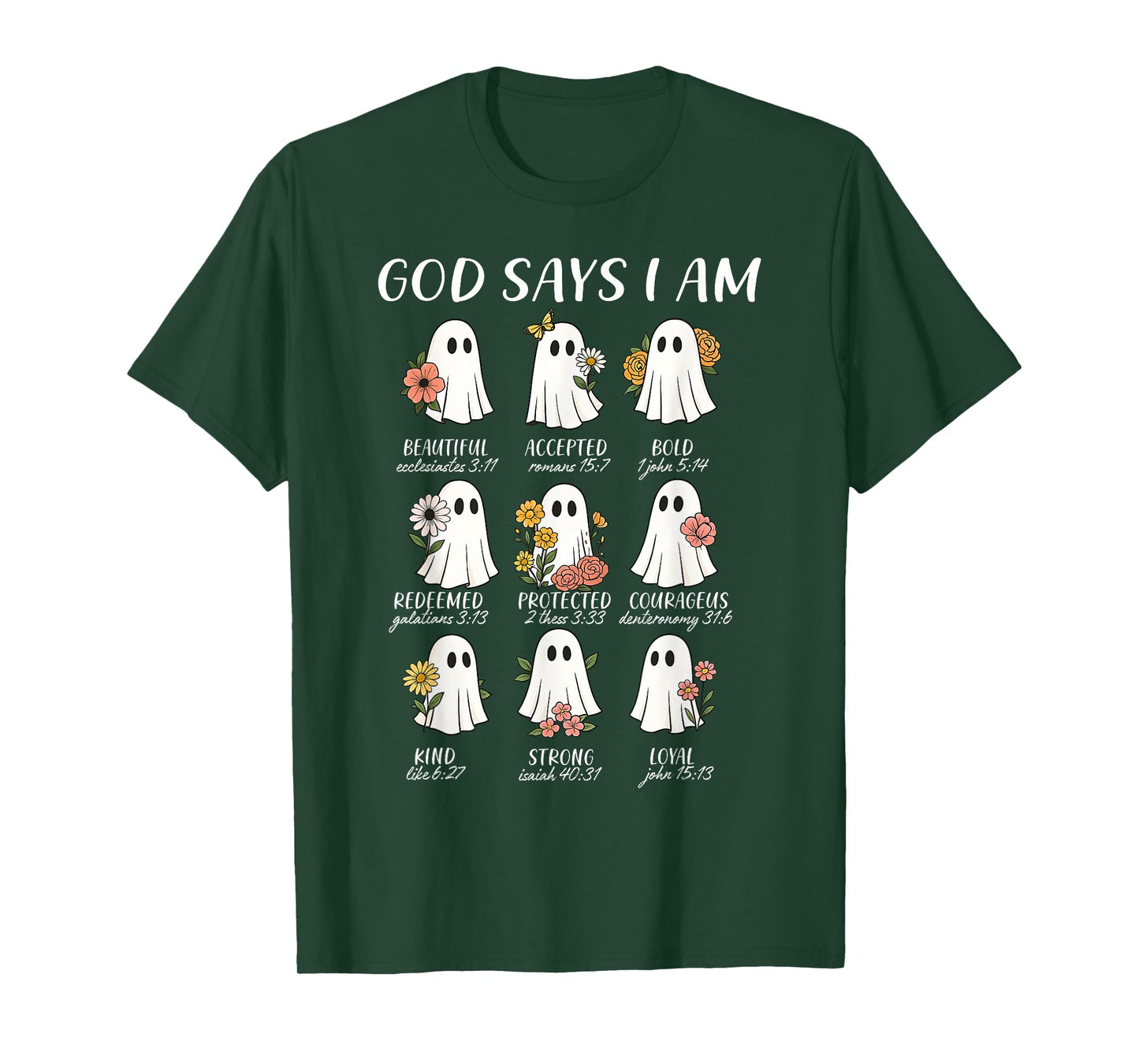 God Says I Am Cute Ghost Floral Groovy Halloween Christian T-Shirt