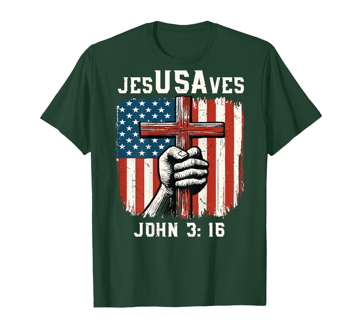 Back Jesus Saves USA Patriotic Christian American Flag Cross T-Shirt