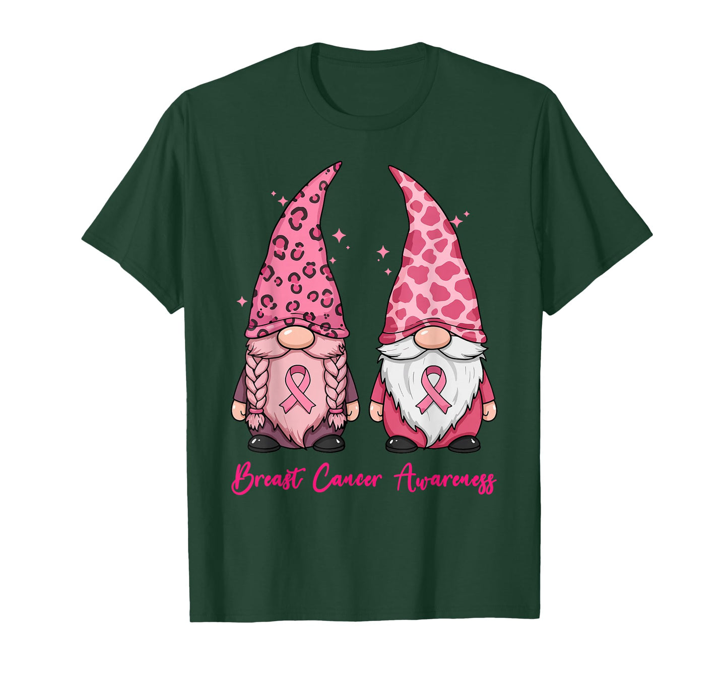 in October We Wear Pink Ribbon Gnome Breast Cancer Awareness T-Shirt