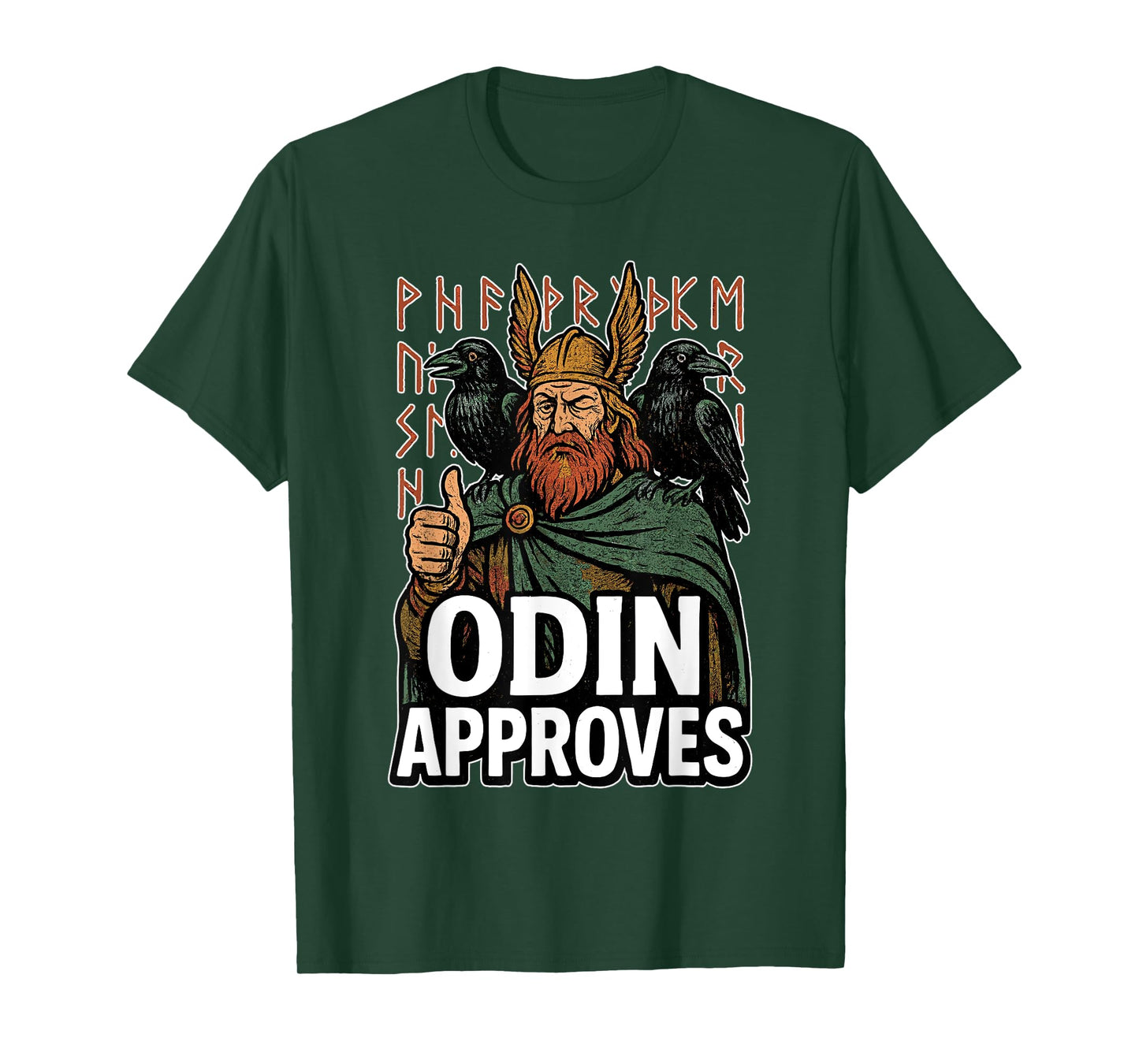 Odin Approves Norse Viking Mythology Runes Raven Warrior T-Shirt