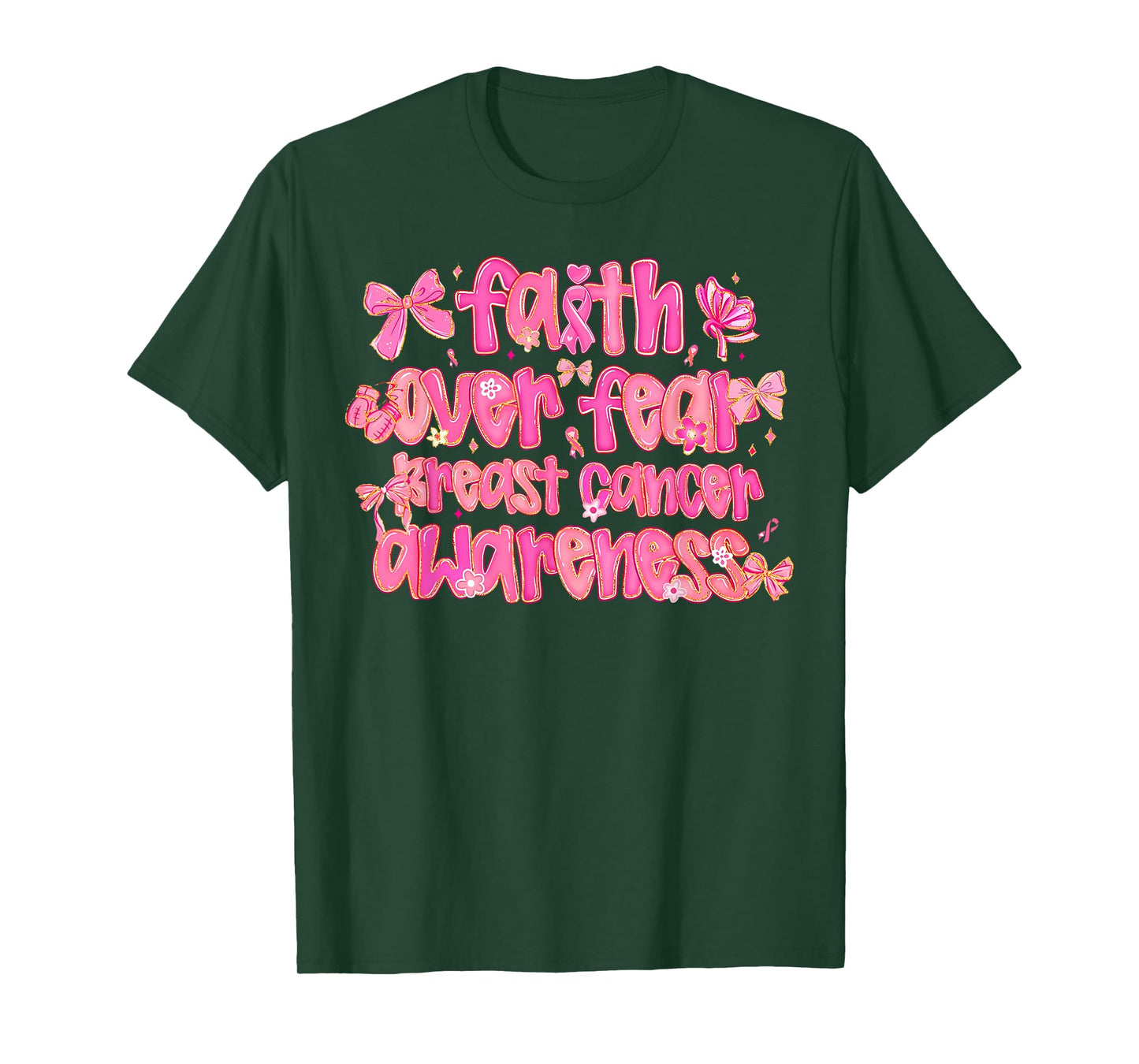 Preppy Faith Over Fear Breast Cancer Awareness Coquette T-Shirt