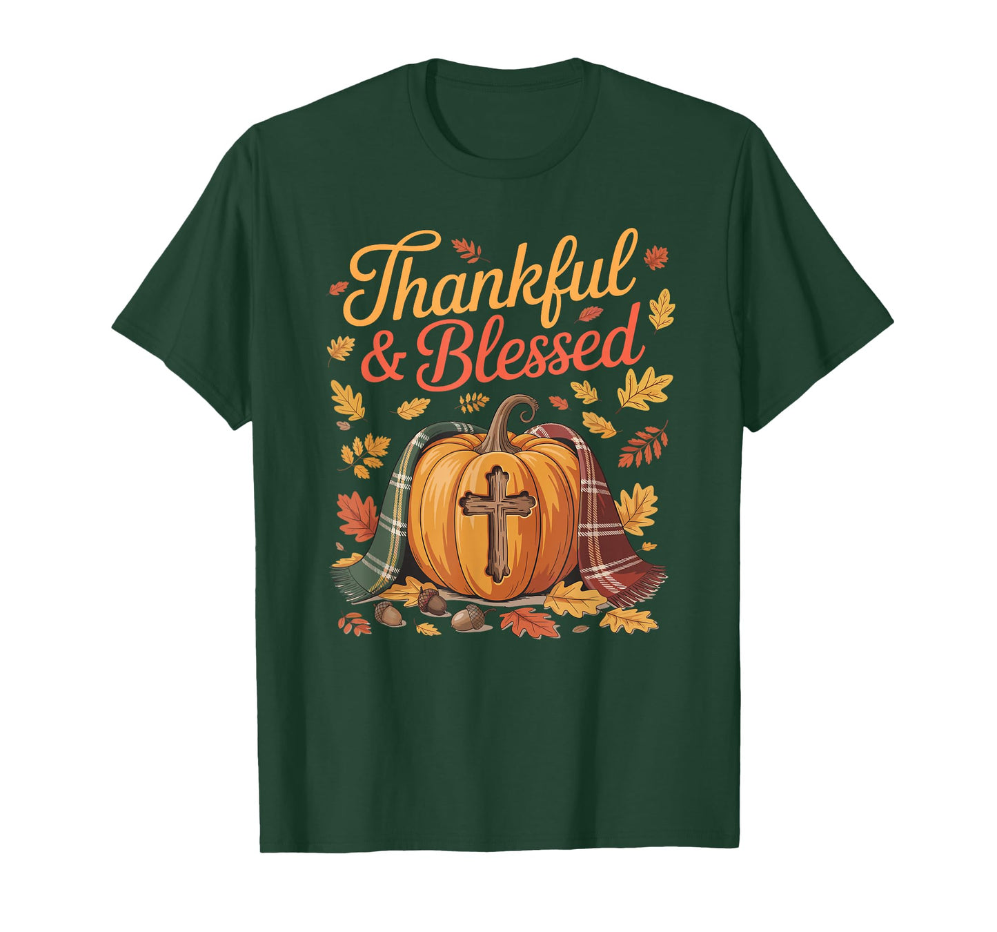 Thankful Blessed Pumpkin Cross Thanksgiving Fall T-Shirt