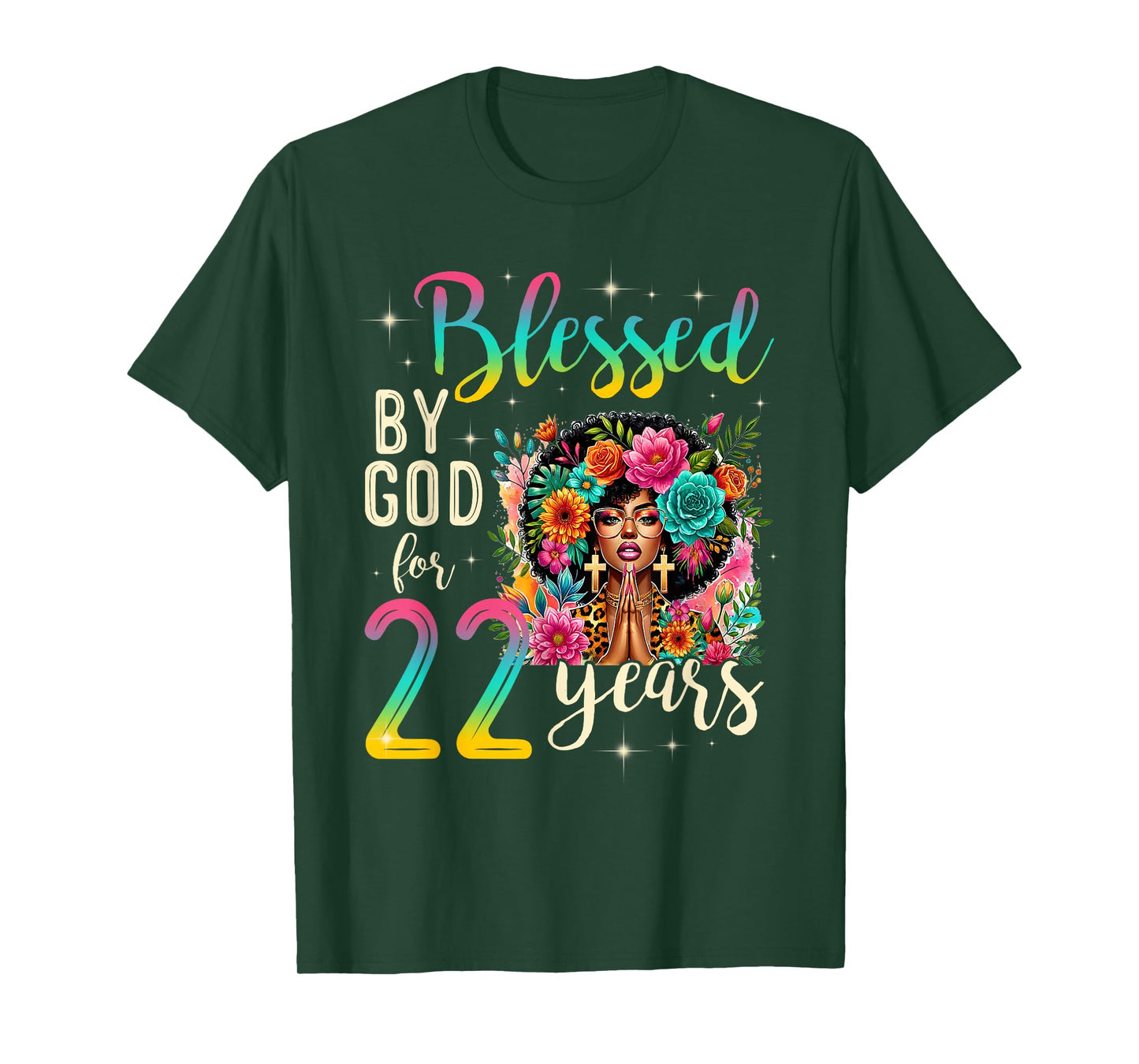 Black Girl Blessed by God for 22 Years Christian Birthday T-Shirt