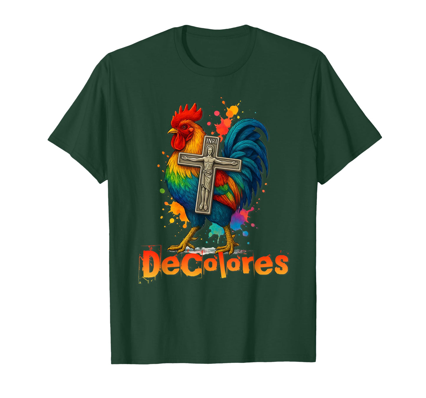 DeColores Cursillo Rainbow Rooster Catholic T-Shirt