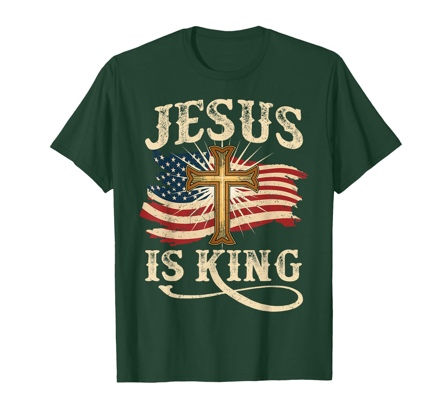 Jesus Is King Christian Cross USA American Flag Religious T-Shirt