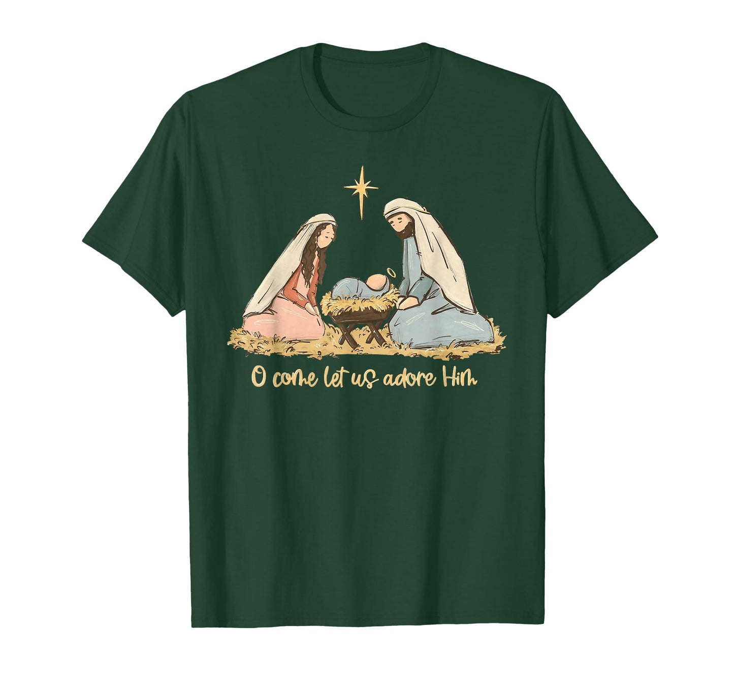 O Come Let Us Adore Him Merry Christmas Xmas Christian Jesus T-Shirt