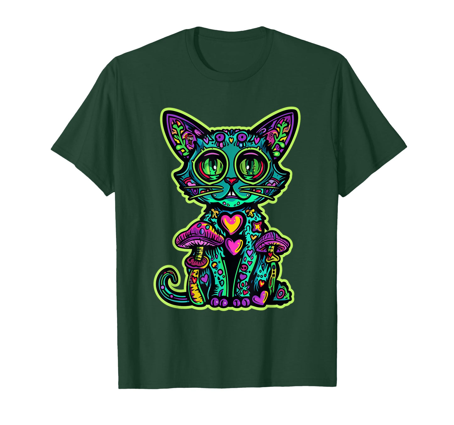 Psychedelic Cat Mushroom Art EDM Rave Men Women T-Shirt