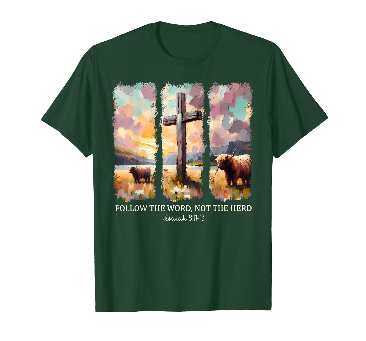 Watercolor Follow The Word Not The Herd Christian Cross T-Shirt