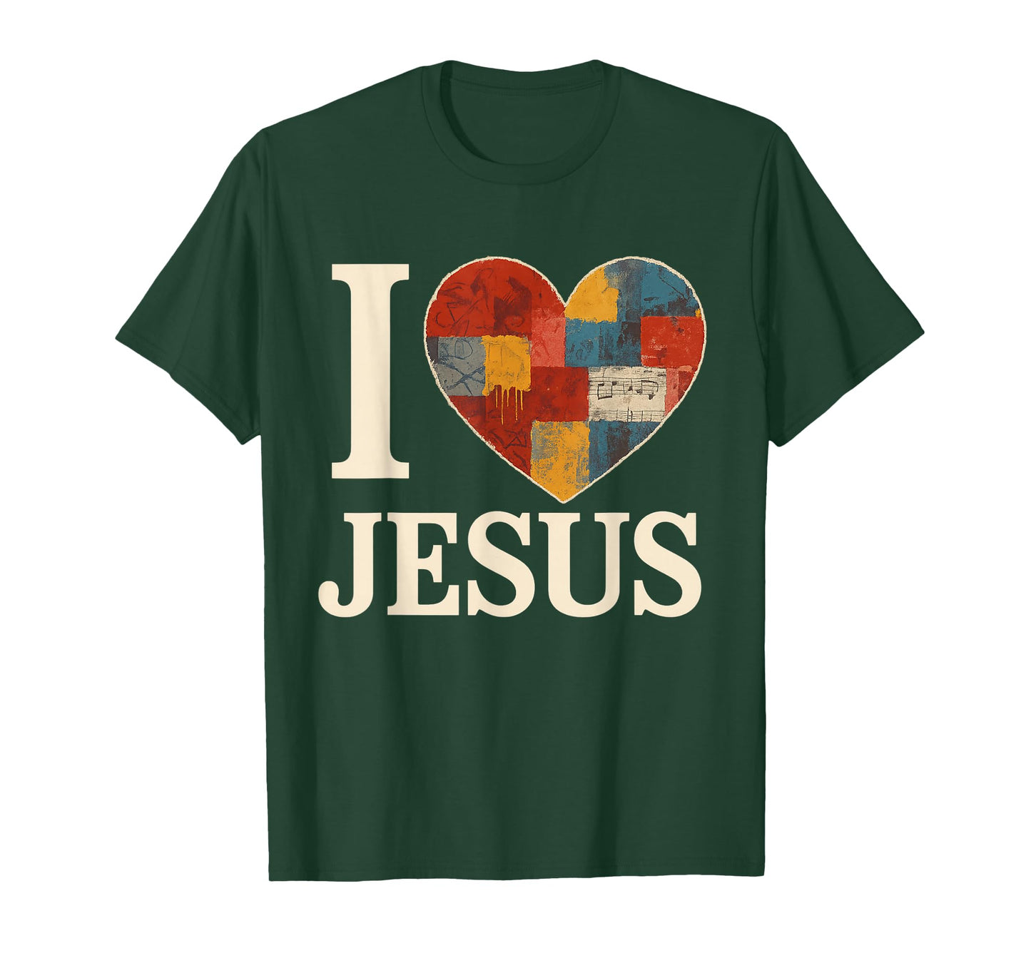 I Love Jesus Patchwork Graffiti Heart Christian Art T-Shirt