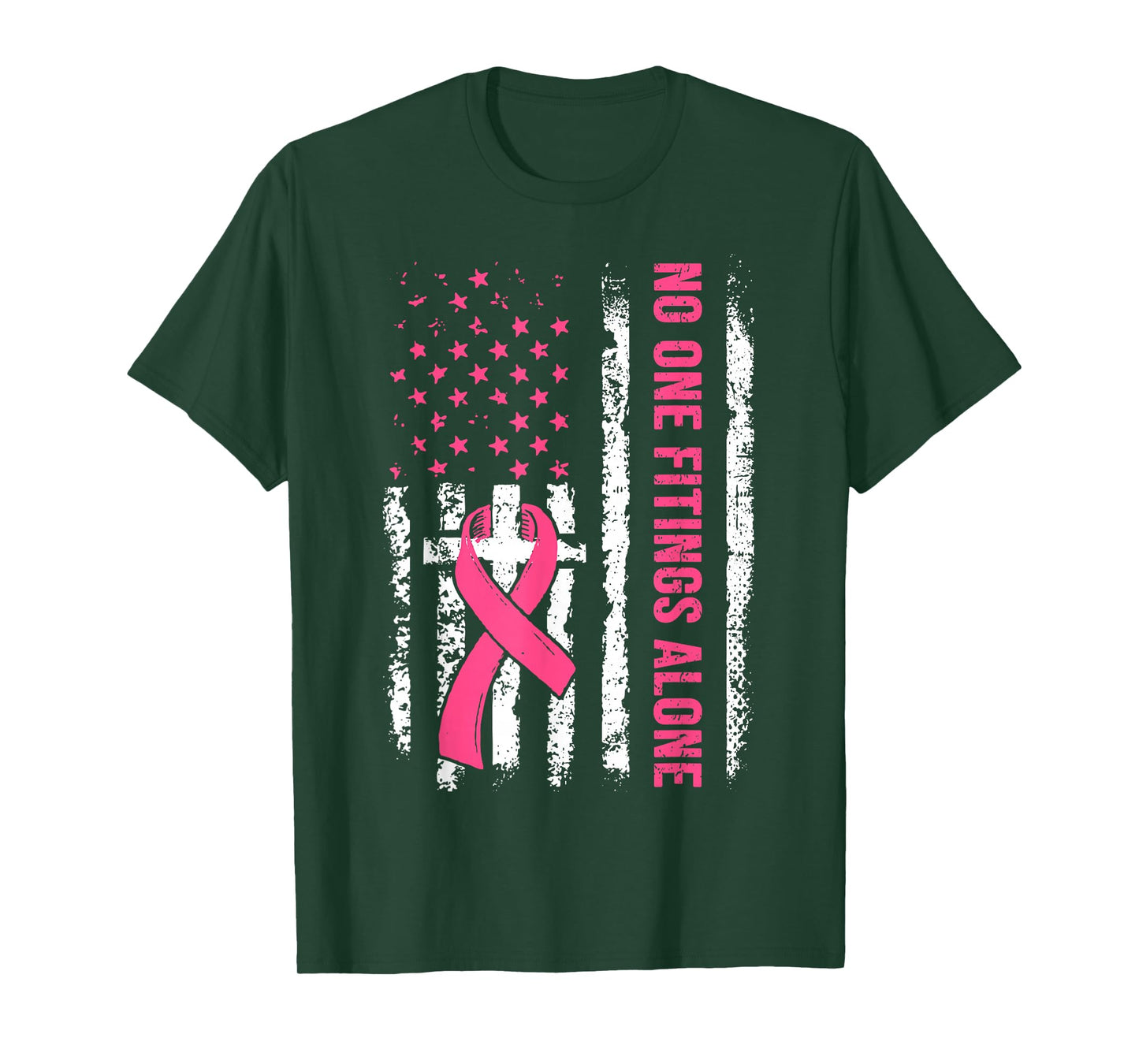 No One Fights Breast Cancer Alone Support Cross Christian T-Shirt