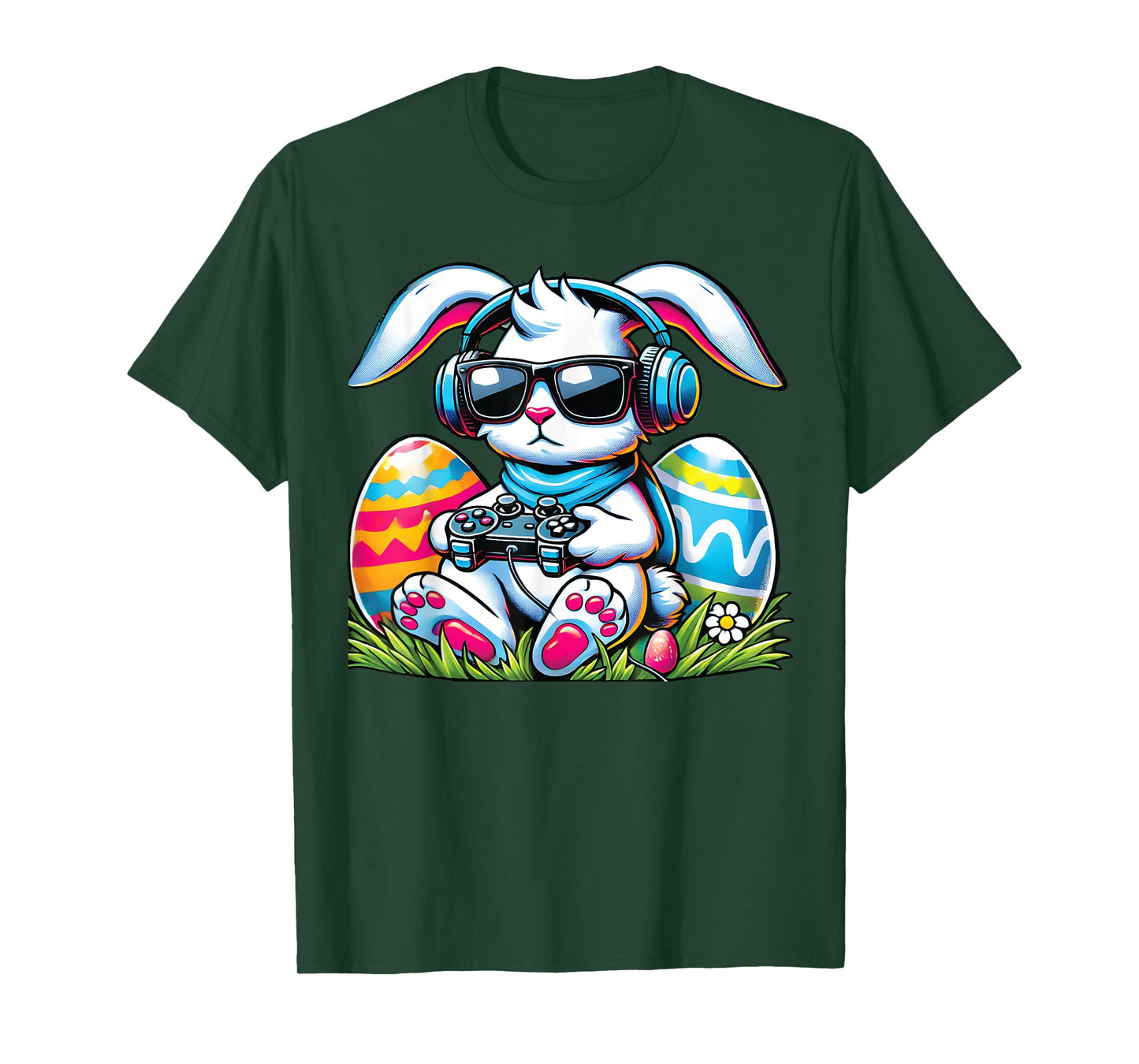 Happy Easter Bunny Playing Game Funny Boys Girls Kids Gamer T-Shirt