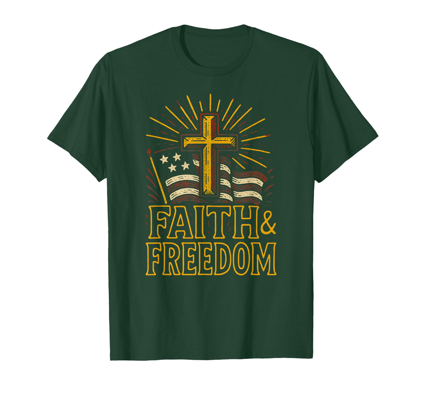 Patriotic Cross Faith Freedom Vintage Mens Christian T-Shirt
