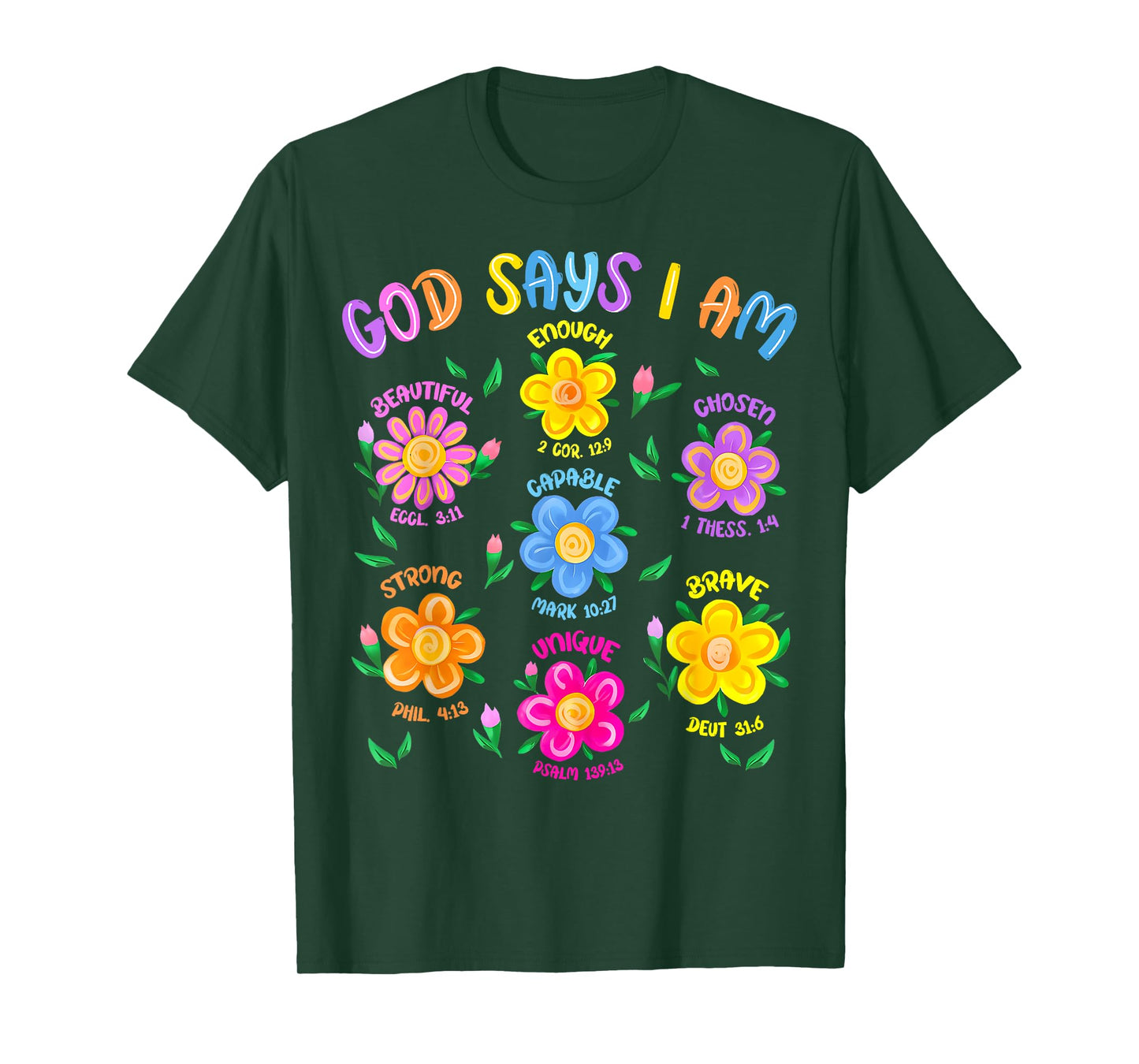 Floral God Says I Am Christian Bible Verse Jesus Kids Girls T-Shirt
