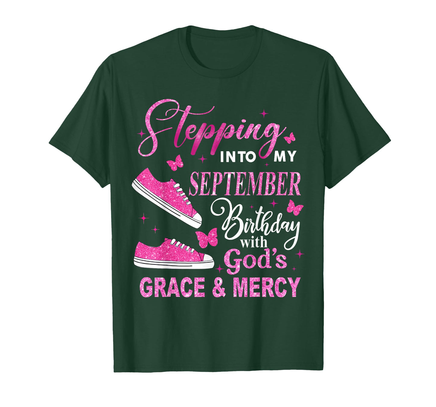 Stepping Into My September Birthday with Gods Grace Sneakers T-Shirt