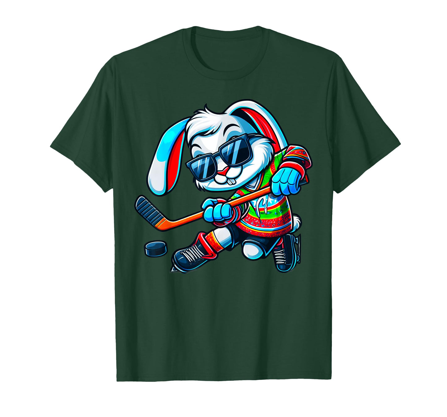 Easter Bunny Hockey Player Rabbit Egg Men Women Boys Kids T-Shirt