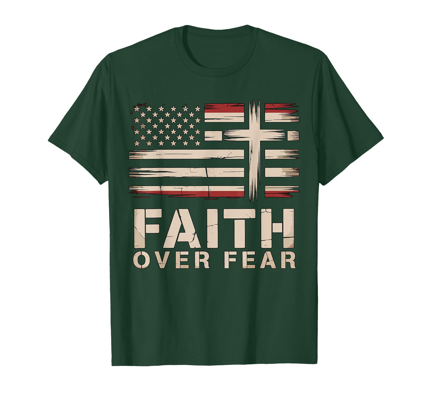 Faith Over Fear Cross American Flag T-Shirt