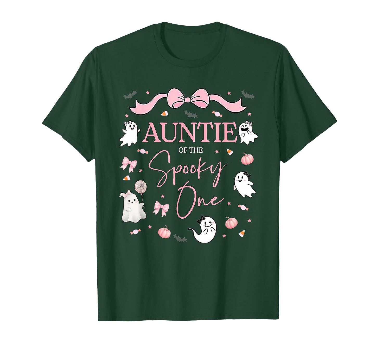 Auntie of The Spooky One Birthday Girl Pink Bow Halloween T-Shirt