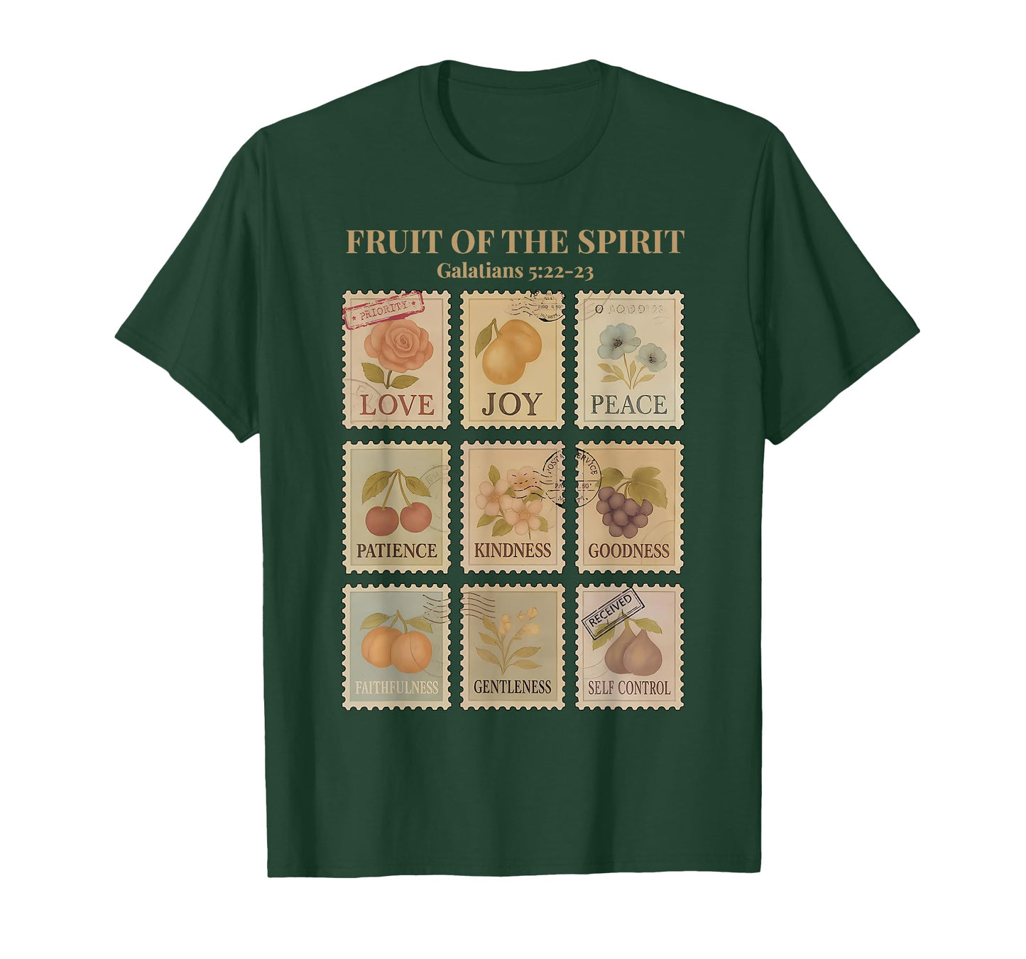 Fruit of The Spirit Vintage Stamp Christian Bible Verse T-Shirt
