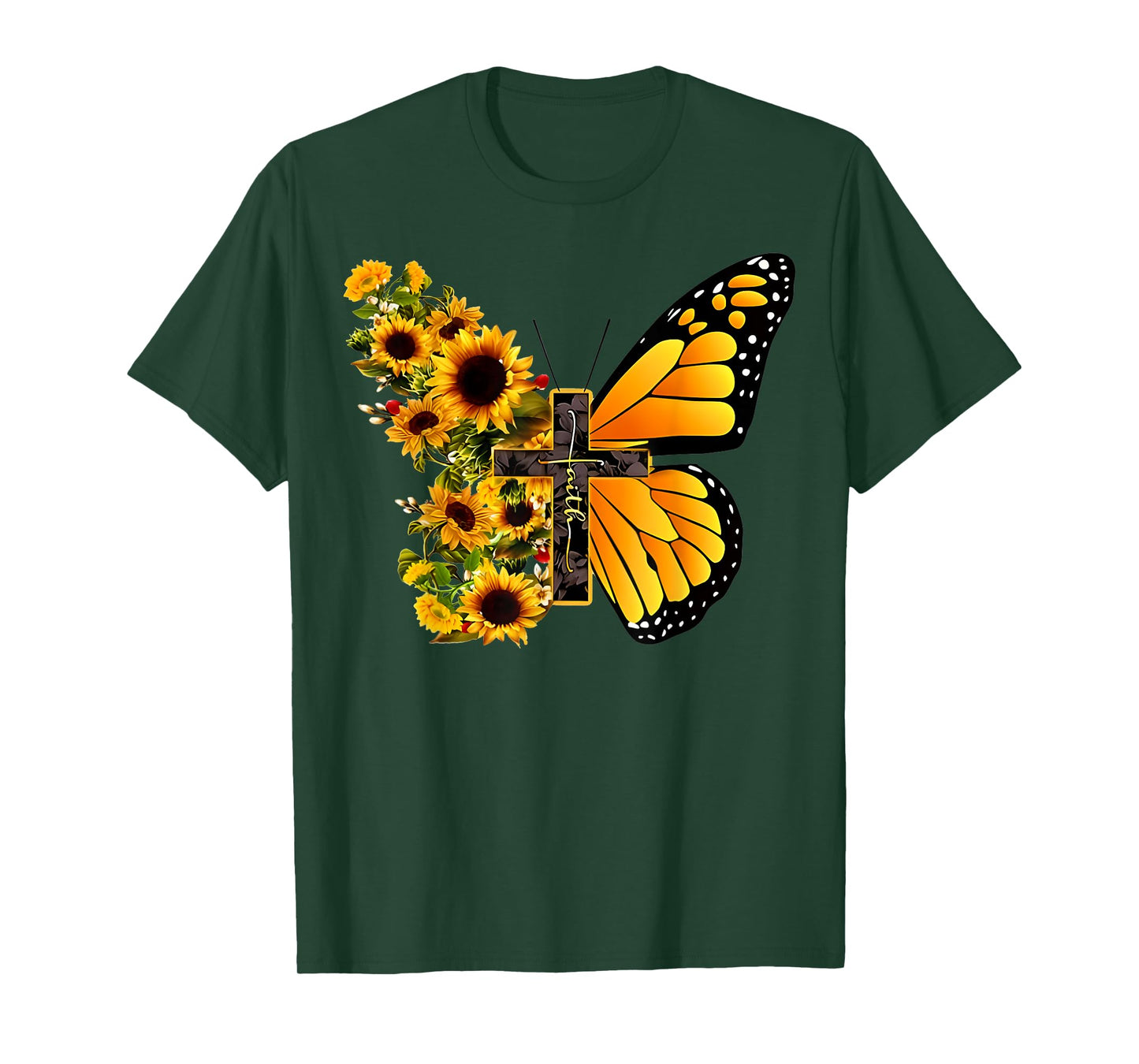Faith Cross Sunflower Butterfly Christian Vintage T-Shirt