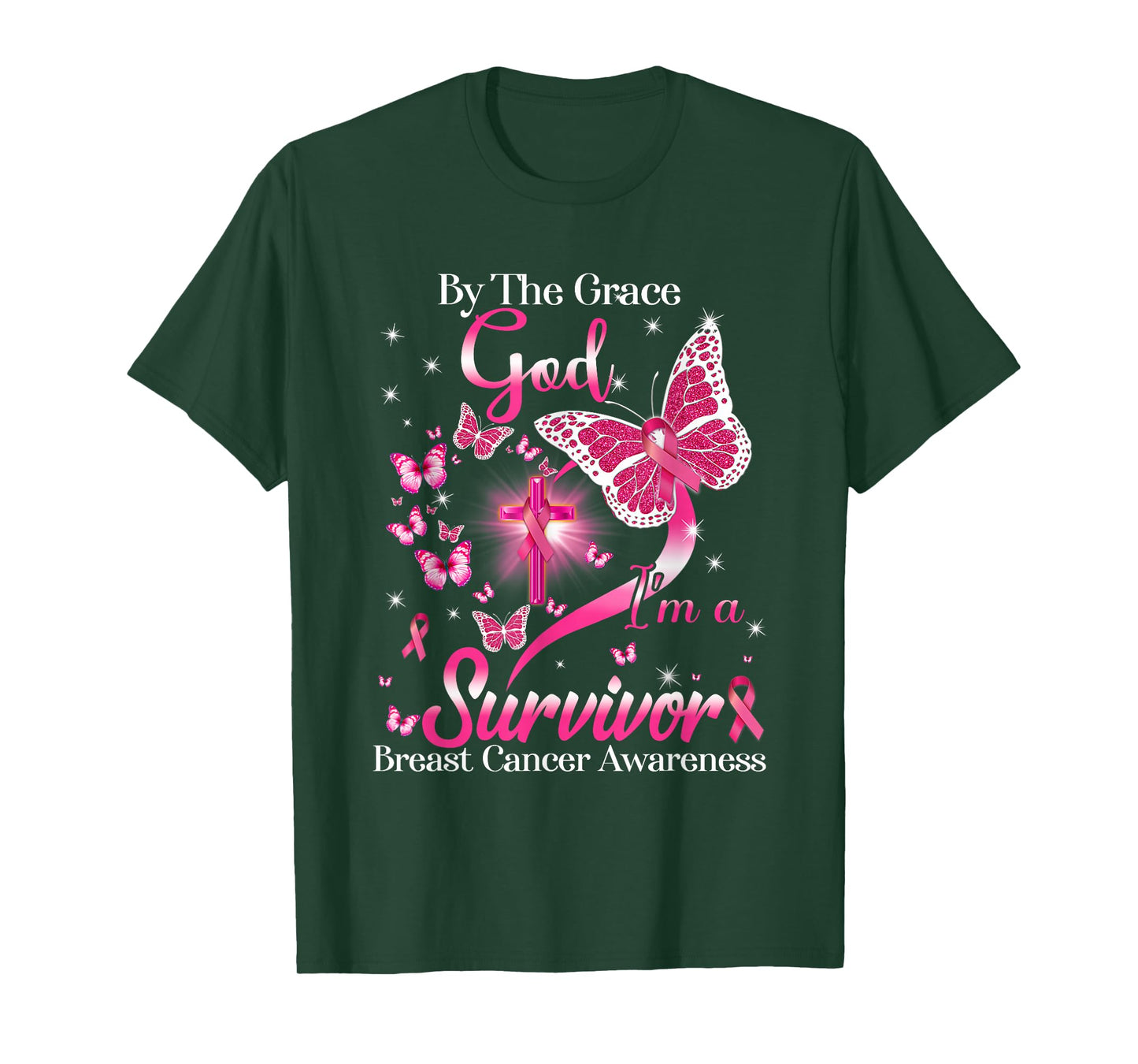 by The Grace God I'm A Survivor Breast Cancer Awareness T-Shirt