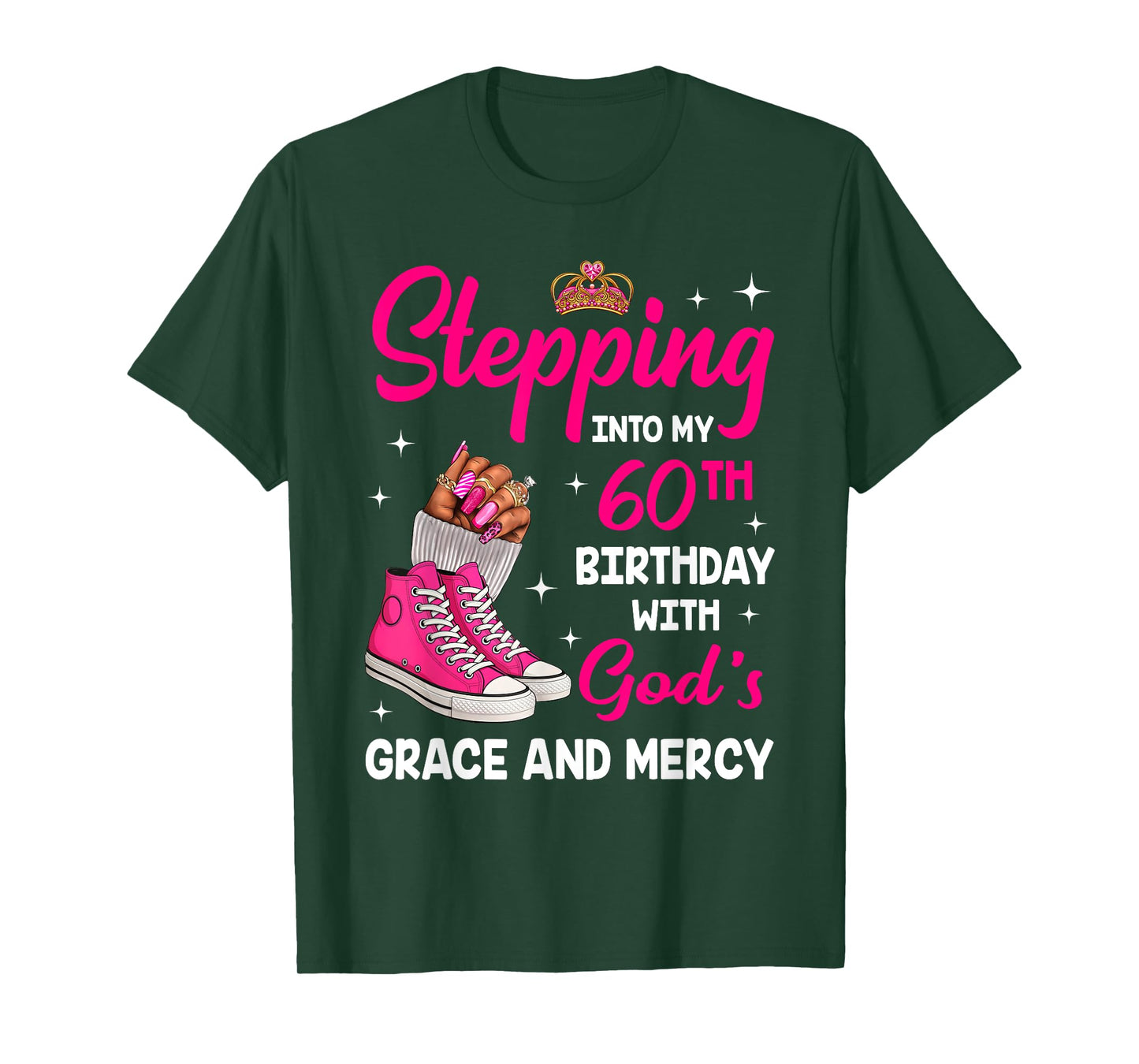 Stepping Into My 60th Birthday Afro Woman Melanin Queen T-Shirt