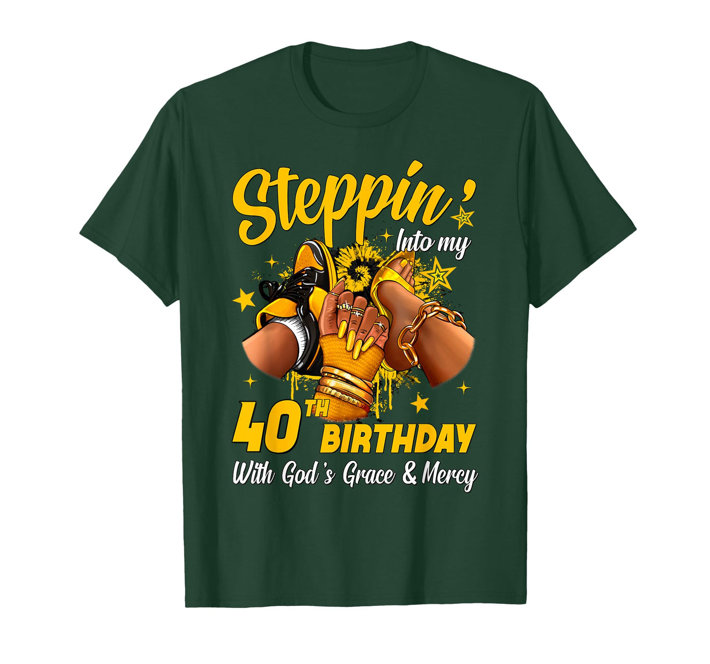 Stepping Into My 40th Birthday Black Woman Sneaker Heel T-Shirt