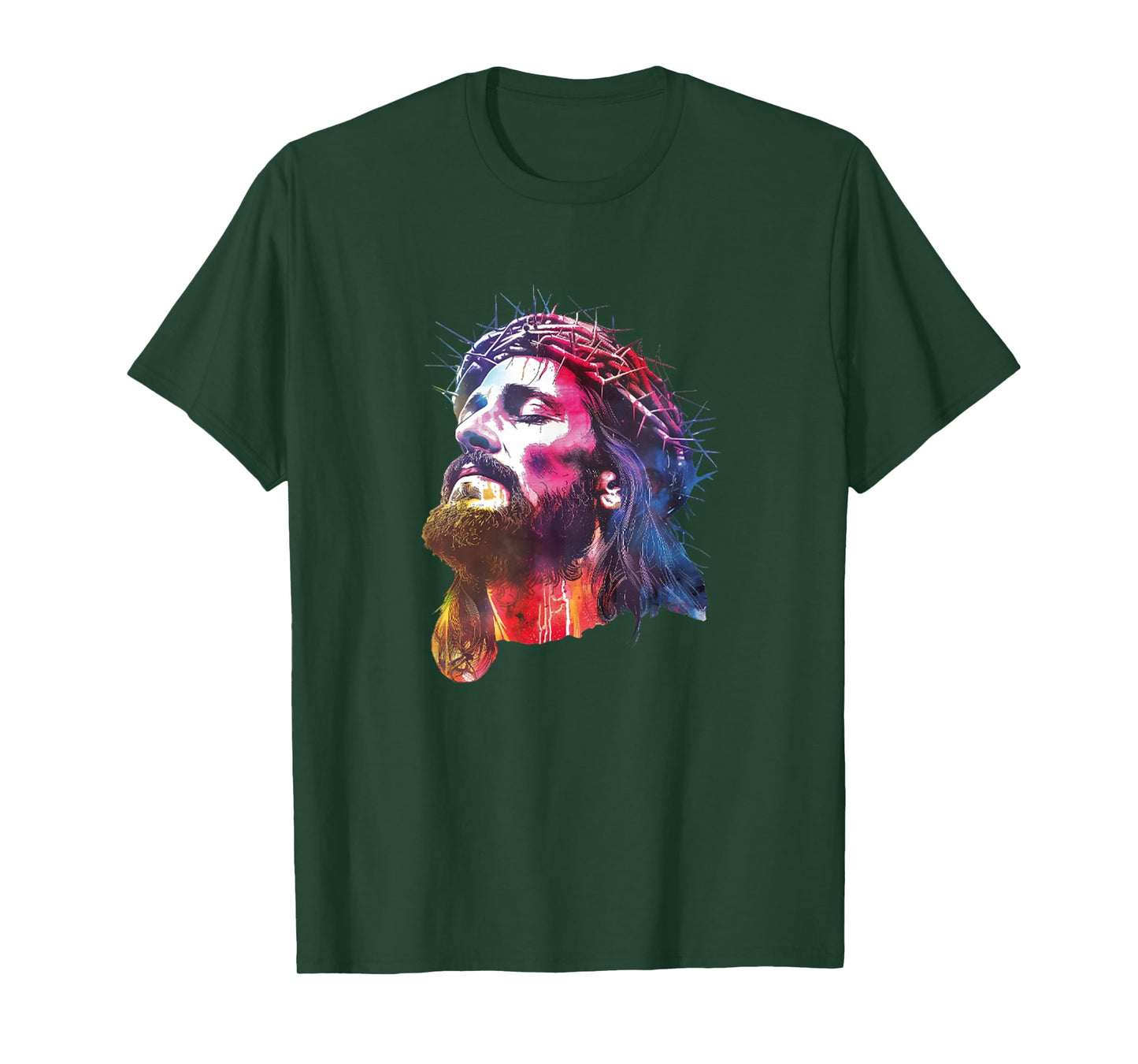 Face of Jesus Crown of Thorns Rainbow Christ Faith T-Shirt