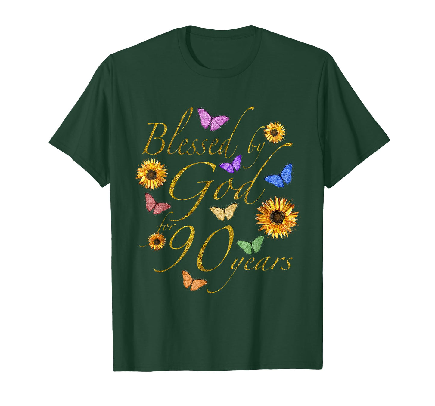 Blessed By God For 90 Year Butterfly Sunflower 90th Birthday T-Shirt